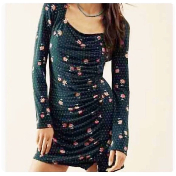 Free People Dresses & Skirts - Free People Dress Womens SZ M  Celia Mini Green Floral Emerald Jewel Combo